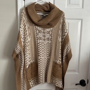Sharon Young Brown and Cream Patterned Cowl Neck Sweater